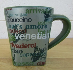 Tall Sage Green Coffee Cocoa Mug Venetian Italian Coffee Text Matte Finish 15 oz - Picture 1 of 12