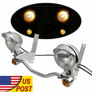 Headlight Passing Spotlight Assembly Spot Fog Light Bar Turn Signals Bracket Kit - Picture 1 of 12