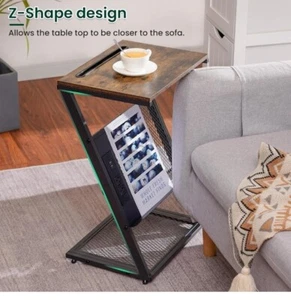 Pair Of End Tables With Charging Station And Z Shape Design - Picture 1 of 6