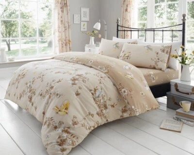 HOMEMAKER BEDDING Duvet set blossom flowers birds natural beige bedding new quilt cover set