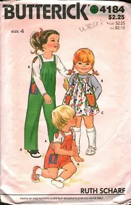 4184 Butterick Vintage SEWING Pattern Girls 1970s Overalls Jumper T Shirt Purse - Picture 1 of 2
