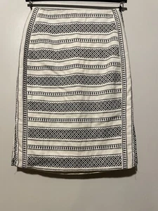 Loft Petites Woven Cream and Black Mosaic Stripe Cotton Career Pencil Skirt 4P - Picture 1 of 10