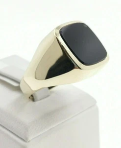 Signet Ring Men's Ring Onyx 14 Karat 585 Gold 7.1 Gram Ring Size 64 - Picture 1 of 7