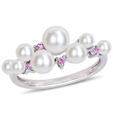 Amour 10K White Gold Freshwater Cultured Pearl Pink Sapphire Ring