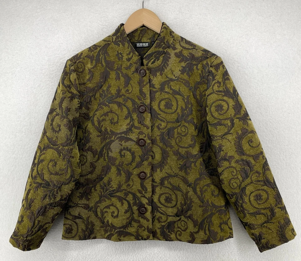 Blazer NOMADIC TRADERS NTCO para mujer S chaqueta barroca mandarín abotonada verde Foto 1 de 4