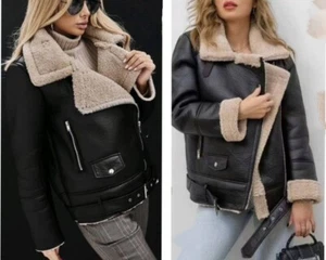 sheepskin jacket women, faux sheepskin coat, faux fur - Picture 1 of 4