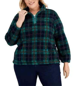 Style & Co Plus Plaid Sherpa Sweatshirt SZ 1X, Green/Navy comb - Picture 1 of 1