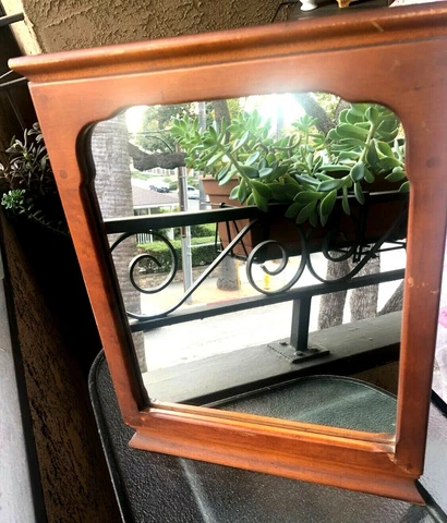 Vintage Square Tabletop Vanity Mirror Wood Frame with Easel Cover