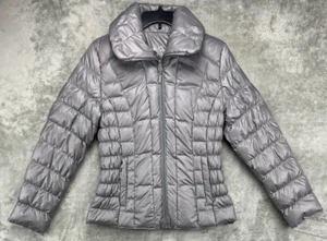 Kenneth Cole Women's Reaction Duck Down Puffer Jacket Sz M Silver Y2K Outdoors - Picture 1 of 9
