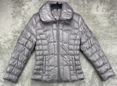 Kenneth Cole Women's Reaction Duck Down Puffer Jacket Sz M Silver Y2K Outdoors - Image 1 of 4