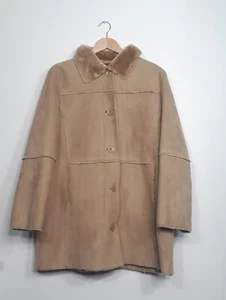 Betty Barclay Outdoors Suede Faux Fur Brown Tan Nude Over Coat UK 14 Y2K Boho - Picture 1 of 13
