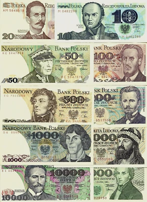 Poland 10 20 50 100 200 500 1000 2000 5000 10000 Zlotych 1982-1988 Set P-142-151 - Image 1 of 4