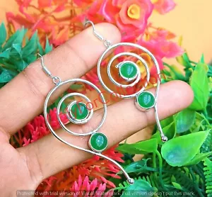 Green Onyx Gemstone 925 Sterling Silver Plated Spin Illusion 1 Pair Earring - Picture 1 of 3