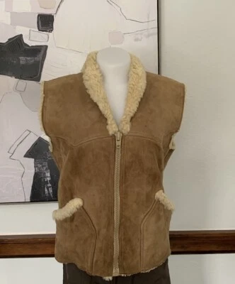 Vtg Knight Tailors Suede Vest New Wool Shearling New Zealand Size L RARE! - Image 1 of 4