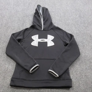 Under Armour Hoodie Youth Medium Black Cold Gear Pullover Sweatshirt Logo Boys - Picture 1 of 15