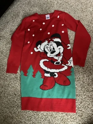 Disney девочек размер большой 10/12 Минни-Маус праздник Рождество свитер платье - Изображение 1 из 4