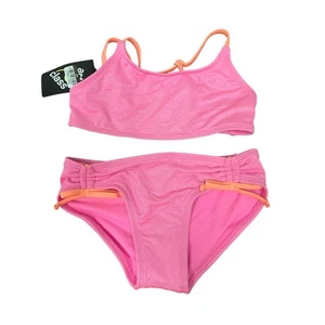 New Art Class Girls Small (6/6X) Solid Shiny Pink Bikini 2PC Swimsuit - Picture 1 of 3