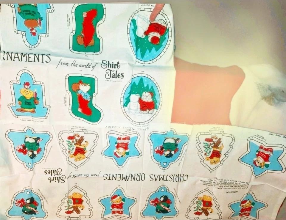 Vtg 1980 SHIRT TALES Cut Sew Fabric panel Christmas Ornaments Uncut NOS RARE - Image 1 of 4