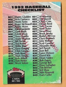 CHECKLIST 801-900 #900 - TOPPS STADIUM CLUB NM-MT 1992 - Picture 1 of 2