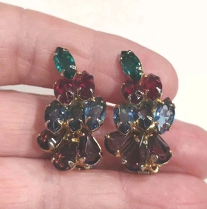 Pendientes de clip vintage GT multicolor estrás ensalada de frutas 1 1/4", N26 - Imagen 1 de 4