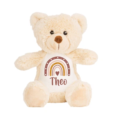 KIDDIES Personalisierter Teddybär mit Regenbogen & Name – Naturbraun