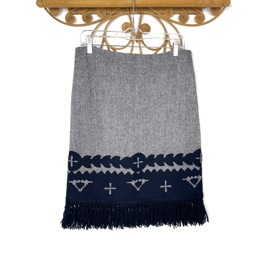 Falda mezcladora de lana Tory Burch flecos dobladillo azul marino 6 Foto 1 de 4