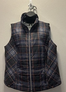 Christoper & Banks Vest Puffer Womens 1X Blue Plaid Full Zip Mock Neck Pocket - Picture 1 of 3