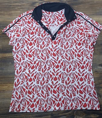 Tail White Label Women’s Golf Top Shirt Geometric 1/4 Buttons Red White UPF 50+ - Image 1 of 4