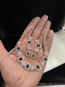 Rose Gold Necklace Set Indian Bollywood Bridal Party Wear Weding Women ML30 - Picture 1 of 5
