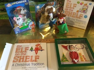 VINTAGE ELF ON THE SHELF COLLECTION- ORIGINAL ELF & BOOK,PETS DEER & DOG & CASE - Picture 1 of 15