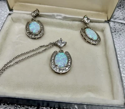Montana Silversmiths Opal & CZ Jewelry Set - Necklace, Bracelet, Earrings - Image 1 of 4