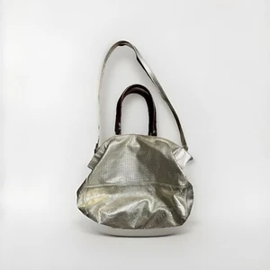 Bolso de mano hobo de cuero dorado vintage Y2K Laura Di Maggio cartera metálica - Imagen 1 de 10