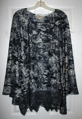 Suéter Pullover One World 2X Plus Negro/Blanco Estampado Floral con Dobladillo de Encaje Nuevo con Etiquetas Foto 1 de 3