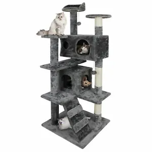 Gray Cat Tree Tower Activity Center Large Playing House Condo Rest Cat 55"