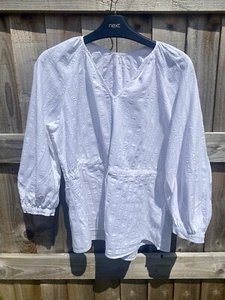 Bright White Generous/relax Fit Size 10 Drawstring Waist Cotton Blouse🌸 - Picture 1 of 6