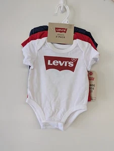 Levi's 3 Pack Bodysuits Sz Newborn To 3 Months New With Tags Red/White/Blue - Picture 1 of 4