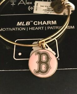 Alex And Ani Boston Red Sox B Logo Pink Enamel Charm Rafaelian Gold Bangle