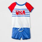 Cat  Jack Toddler Girls Amparo Blue  White USA 2pc T-Shirt  Shorts Set, 4T