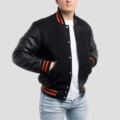 Men's Varsity Jacket - Classic Letterman Style, Wool & Leather, Size XS-3XL - Image 1 of 4