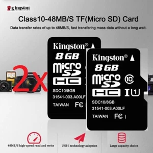 2x Genuine Brand New Original Kingston 8GB Class10 Micro SD Memory Card - Picture 1 of 1