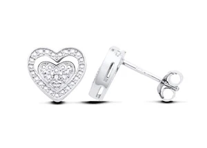 925 Sterling Silver Real Diamond Chunky Heart Stud Earrings RHODIUM Finish - Picture 1 of 6