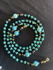Beautiful & Sexy Handmade African WaistBeads Belly Chain Turquoise,Black & Gold - Picture 1 of 5