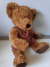 Peluche doudou ours brun caramel maillot rayé rouge gris 30 cm Sunkid + cadeau