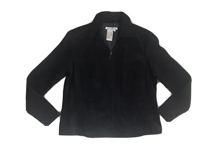 Suéter Chaqueta Vintage Cuero Negro Gamuza Bolsillos Cremallera Talla XL Foto 1 de 4
