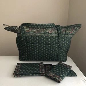 Vera Bradley Weekender Overnight Bag Classic Green Retired + EXTRAS Excellent - Picture 1 of 21