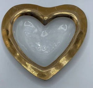 Annie Glass Heart Dish Bowl, Clear with 24K Gold Trim Signed C Annie Glass 35/33 - Picture 1 of 14