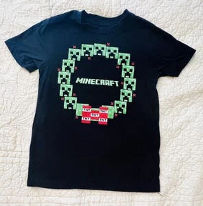 Mojang Minecraft Game Christmas TShirt Youth Medium Black TNT Creeper Wreather - Picture 1 of 3