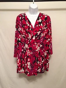 George ladies surplice top red/fuschia print 3/4 sleeve XL 16-18 - Picture 1 of 3