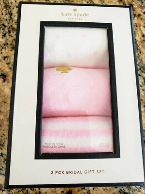 Kate Spade 3 Pk Calcetines Nupcial Set Regalo Talla 9-11 Rosa, Crema Rayas Lunares Foto 1 de 4