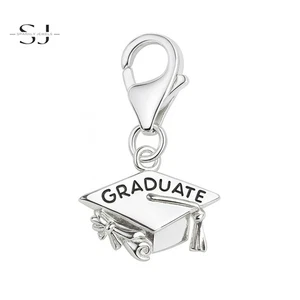 925 Sterling Silver Graduation Cap Clip On Charm Lobster Clasp for Bracelet - Picture 1 of 3